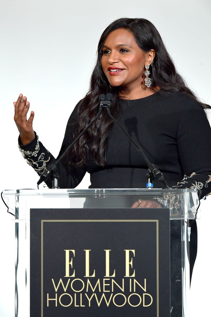 Mindy Kaling speaks onstage during Elle&rsquo;s 26th Annual Women In Hollywood Celebration on Monday.