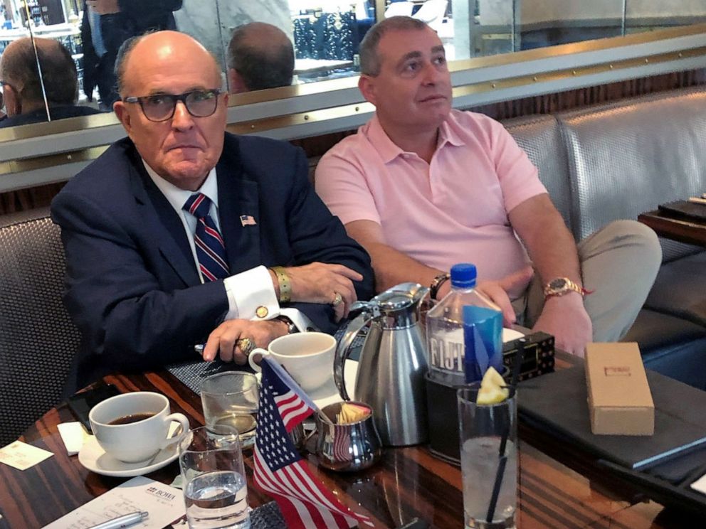 PHOTO: President Trumps personal lawyer Rudy Giuliani with Ukrainian-American businessman Lev Parnas at the Trump International Hotel in Washington, D.C., Sept. 20, 2019.