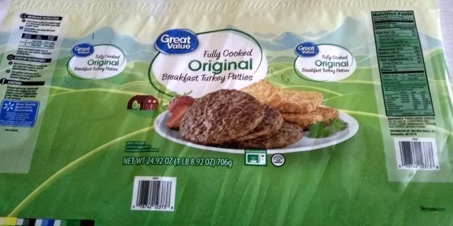 “Great Value Fully Cooked Original Breakfast Turkey Patties" with a use-by date of 10/24/19 were part of a massive frozen meat recall because of salmonella concerns. 