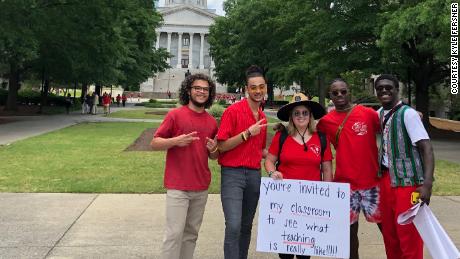 Kyle Fersner (2nd from left) with his Call Me MISTER brothers and teacher cadet teacher, Victoria Merritt last March. 