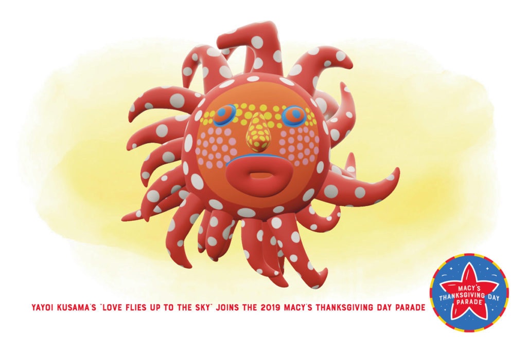 A rendering of Yayoi Kusama's balloon, titled Love Flies up to the Sky, that will be in the annual Macy's Thanksgiving Day Parade. 