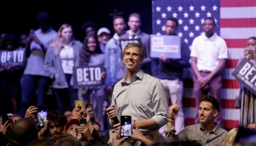PHOTO: Democratic presidential candidate, former Rep. Beto ORourke (D-TX) speaks during a campaign rally, Oct. 17, 2019, in Grand Prairie, Texas.