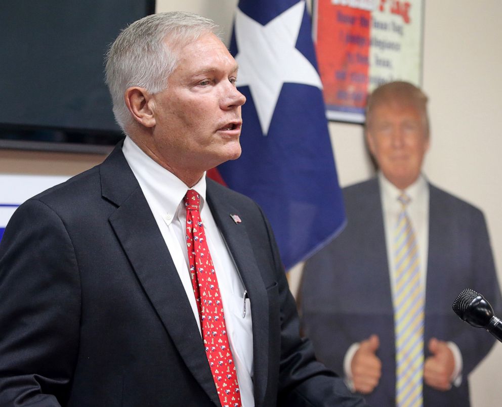 PHOTO: Former Rep. Pete Sessions speak to the McLennan County Republican Party in Waco, Texas, Oct. 3, 2019.