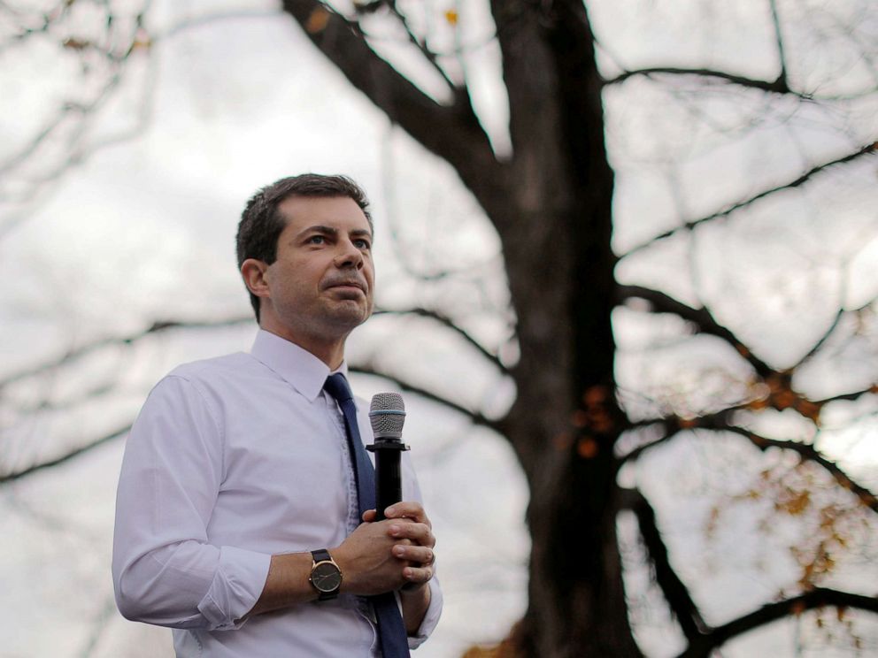 PHOTO: Democratic 2020 U.S. presidential candidate and South Bend Mayor Pete Buttigieg speaks at campaign town hall meeting at the University of New Hampshire in Durham, New Hampshire, Oct. 25, 2019.