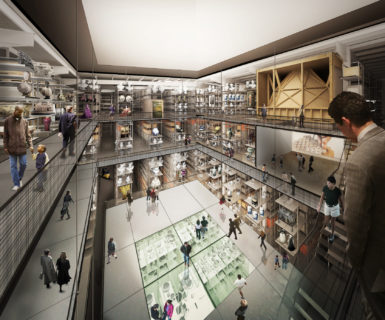 Internal render view of the new V&A collection and research centre