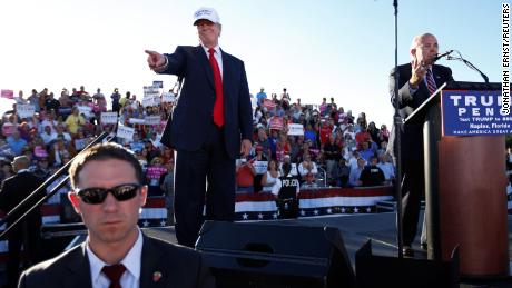 Former New York mayor Rudy Giuliani speaks about his support for then-presidential nominee Donald Trump at a campaign rally in Naples, Florida in October 2016. 