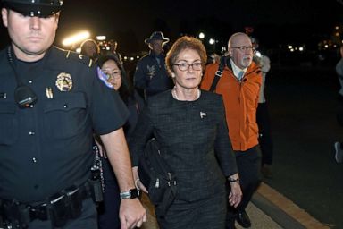 PHOTO:Former US Ambassador to Ukraine Marie Yovanovitch flanked by lawyers, aides and Capitol police, leaves the Capitol, Oct. 11, 2019.