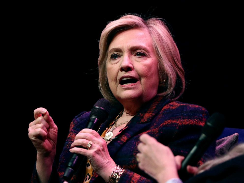 PHOTO: Former U.S. Secretary of State Hillary Clinton speaks during an event promoting The Book of Gutsy Women at the Southbank Centre in London, Nov. 10, 2019.