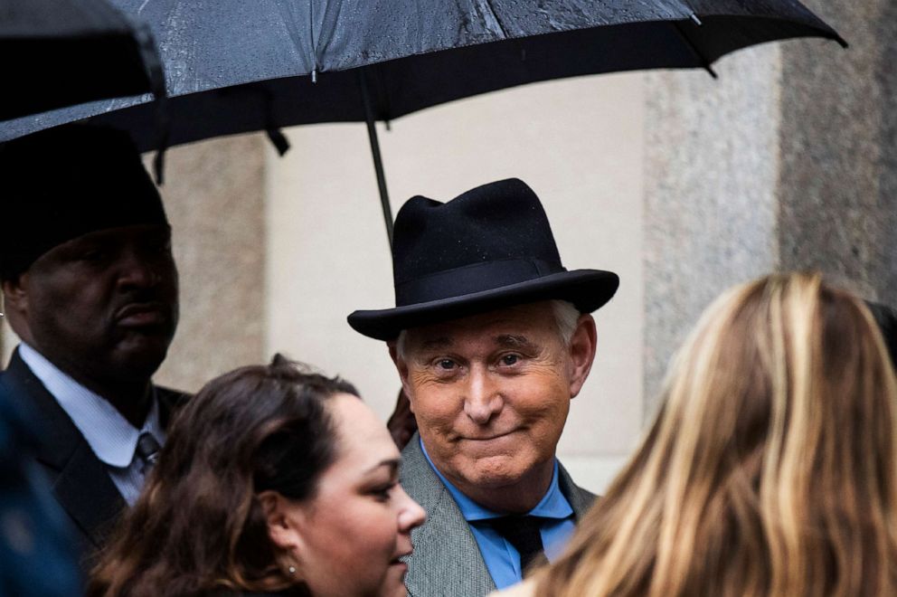 PHOTO: Roger Stone, a longtime Republican provocateur and former confidant of President Donald Trump, waits in line at the federal court in Washington, D.C., Nov. 12, 2019.