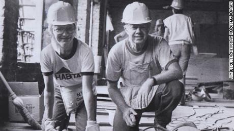 Rosalynn and Jimmy Carter working with Habitat for Humanity to renovate a tenement in the East Village in 1984. 