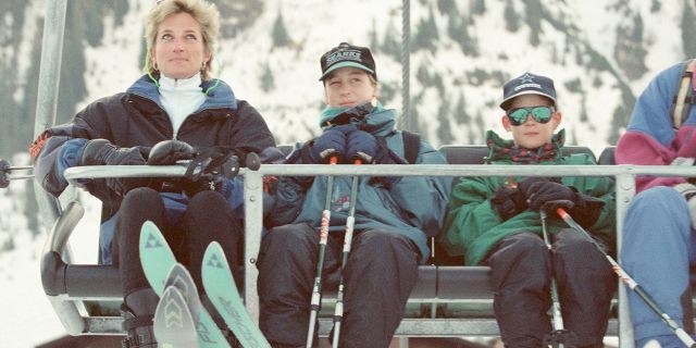 Princess Diana on a ski holiday with her sons in Lech, Austria, on March 25, 1994.