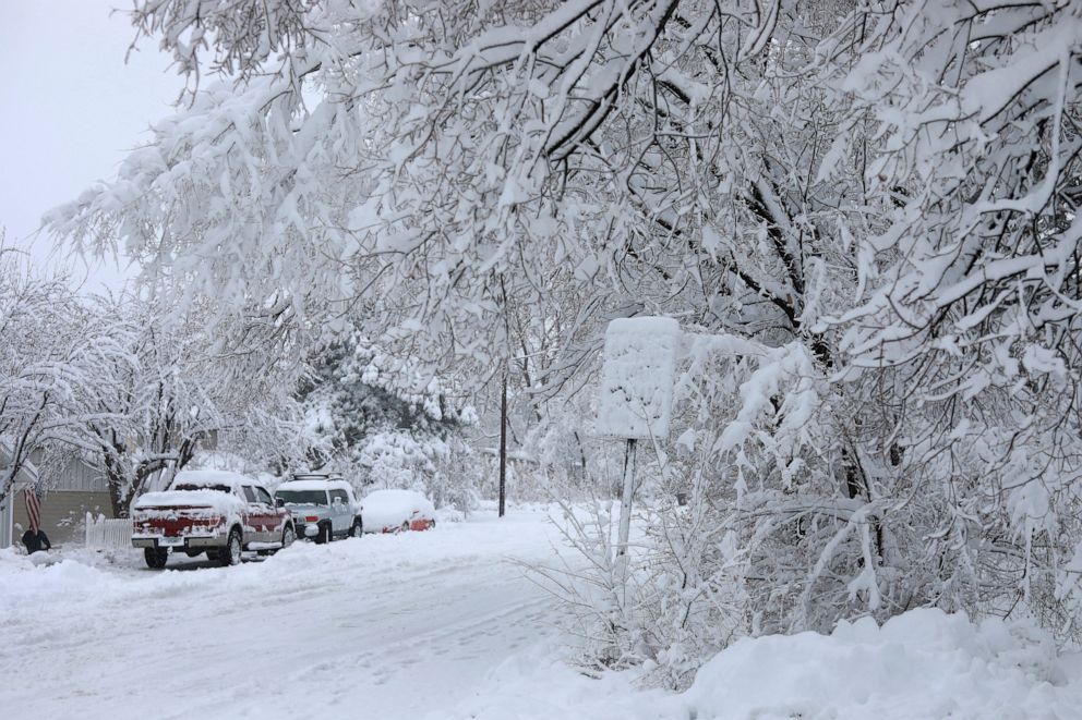 PHOTO: Street signs are covered in snow in north Flagstaff, Ariz., Friday, Nov. 29, 2019.