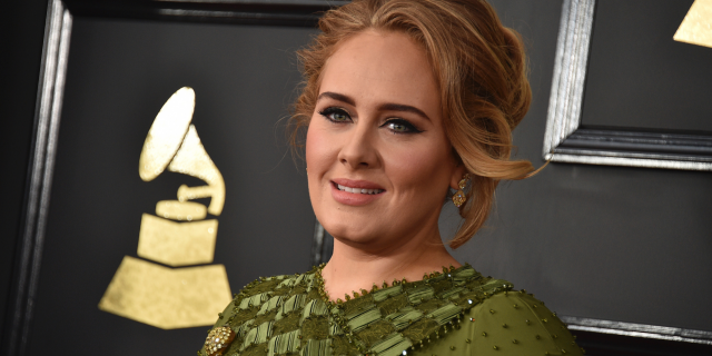 Adele arrives at the 59th annual Grammy Awards at the Staples Center in Los Angeles. 