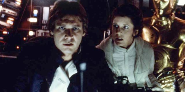 Harrison Ford and Carrie Fisher on the set of "Star Wars: Episode V - The Empire Strikes Back" directed by Irvin Kershner. 