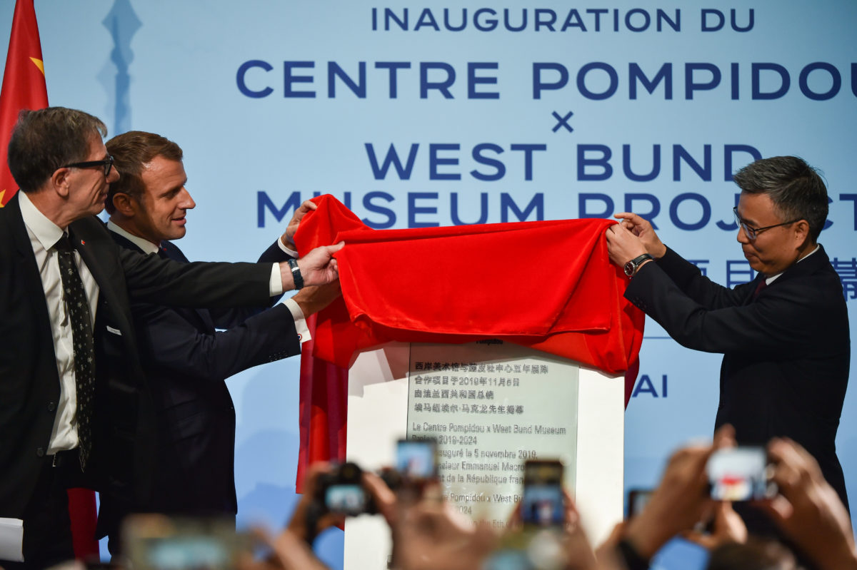 Emmanuel Macron inaugurating the Centre Pompidou's new Shanghai outpost.
