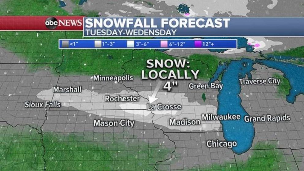 PHOTO: 4 states from Minnesota to Michigan are under Winter Weather Advisory for the snow to come later today into Wednesday morning.