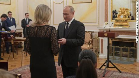 Russia&#39;s President Vladimir Putin awards Orders of Courage to the widows of the victims at a ceremony in Moscow.