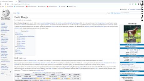 David Blough&#39;s Wikipedia page was briefly edited to show him portrayed as a goat.