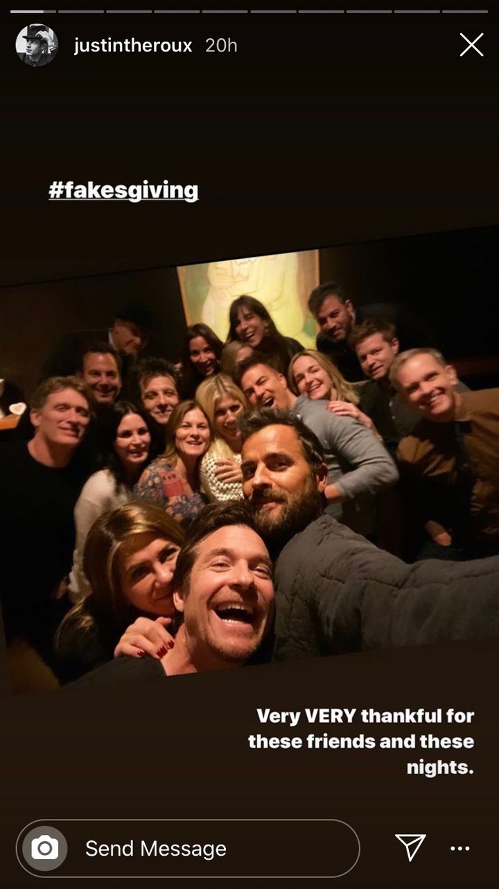 Justin Theroux attends Jennifer Aniston's Friendsgiving.