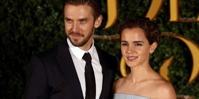 Dan Stevens and Emma Watson pose for photographers at a media event for the live-action film "Beauty and the Beast" in London, Britain.