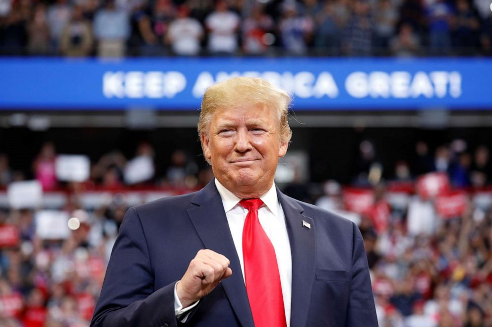 PHOTO: President Donald Trump delivers remarks at a Keep America Great Rally at the Rupp Arena in Lexington, Kentucky, Nov. 4, 2019.