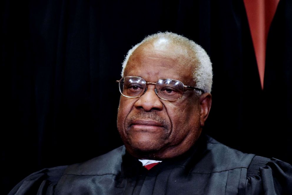 PHOTO: Associate Justice Clarence Thomas poses for the official group photo at the US Supreme Court in Washington, D.C., Nov. 30, 2018.