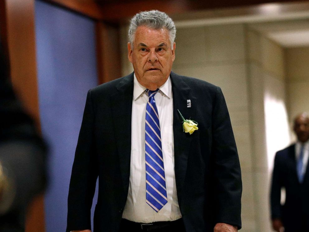 PHOTO: In this May 21, 2019, photo, Rep. Peter King, R-N.Y., arrives for a classified members-only briefing on Iran on Capitol Hill in Washington. King announced Monday, Nov. 11, 2019, he will retire in 2020. (AP Photo/Patrick Semansky, File)