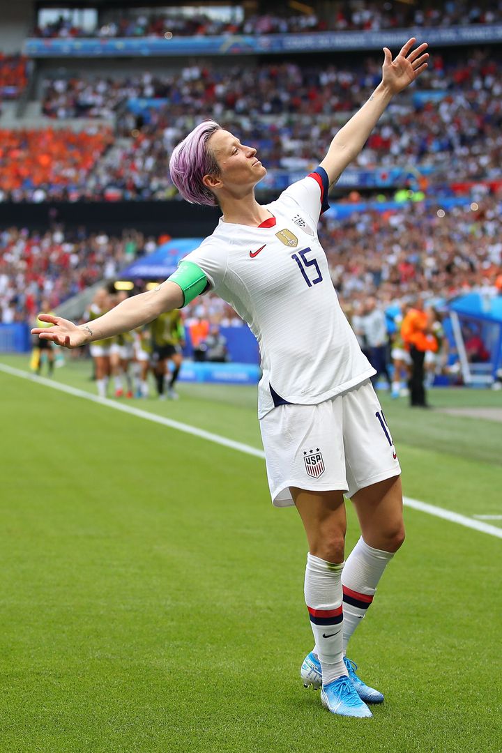 Megan Rapinoe celebrates a goal during the 2019 FIFA Women's World Cup final between the U.S. and the Netherlands.