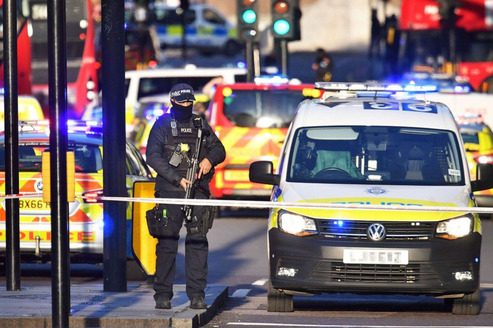 PHOTO: Armed police at the scene of an incident on London Bridge in central London following a police incident, Nov. 29, 2019.