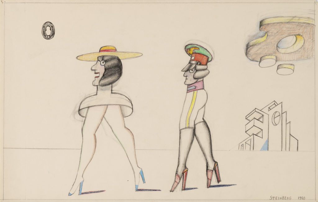 Saul Steinberg, 'Untitled,' 1980, colored pencil, pastel, pencil, crayon, and rubber stamp on paper (Strathmore) folded in half