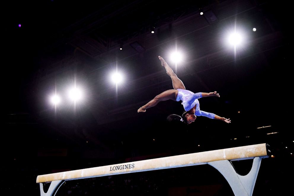 PHOTO: Simone Biles of The U.S. competes in Womens Balance beam Final during day 10 of the 49th FIG Artistic Gymnastics World Championships at Hanns-Martin-Schleyer-Halle on Oct. 13, 2019 in Stuttgart, Germany.