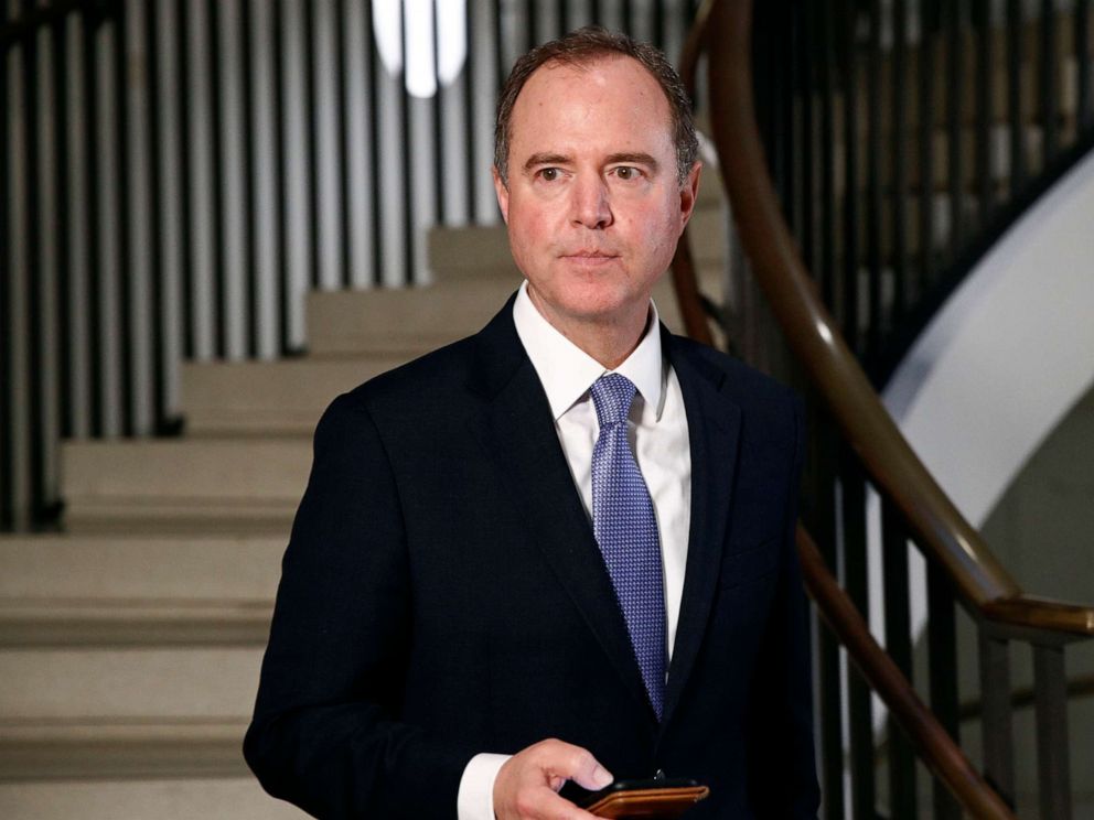 PHOTO: Rep. Adam Schiff walks to a secure area of the U.S. Capitol, Oct. 30, 2019, in Washington, D.C.