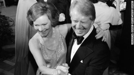 President Jimmy Carter and first lady Rosalynn Carter dance at a White House ball in 1977. 