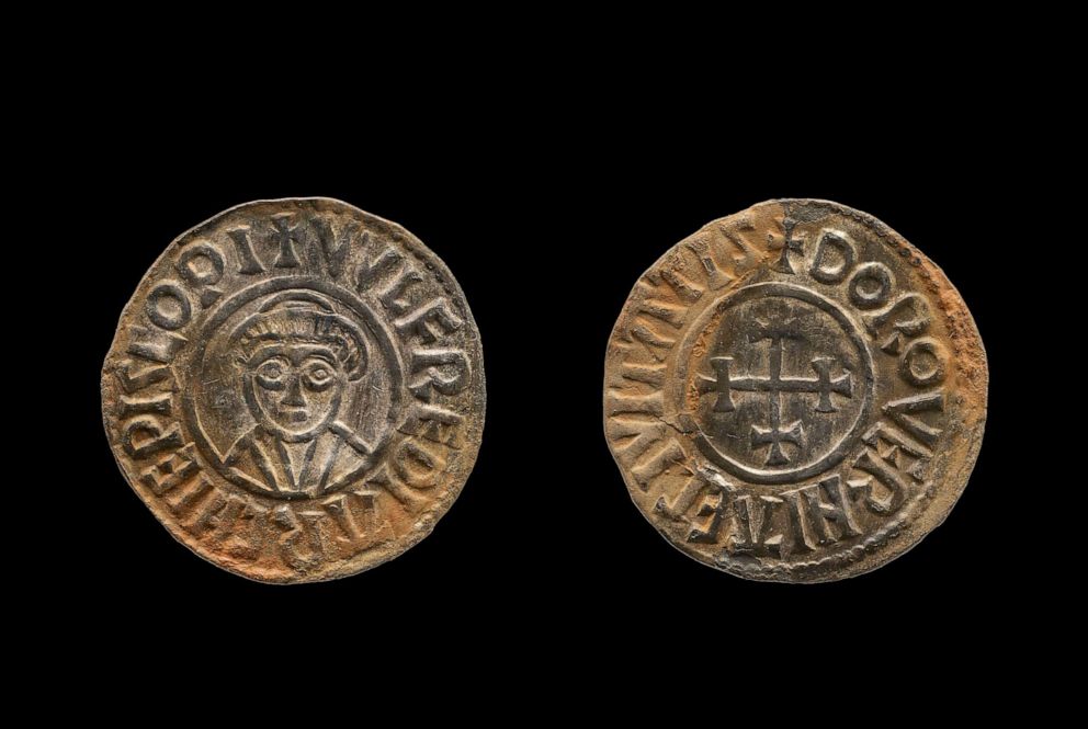 PHOTO: A coin which was part of Viking hoard by two amateur British treasure-hunters is seen here in this undated file photo.