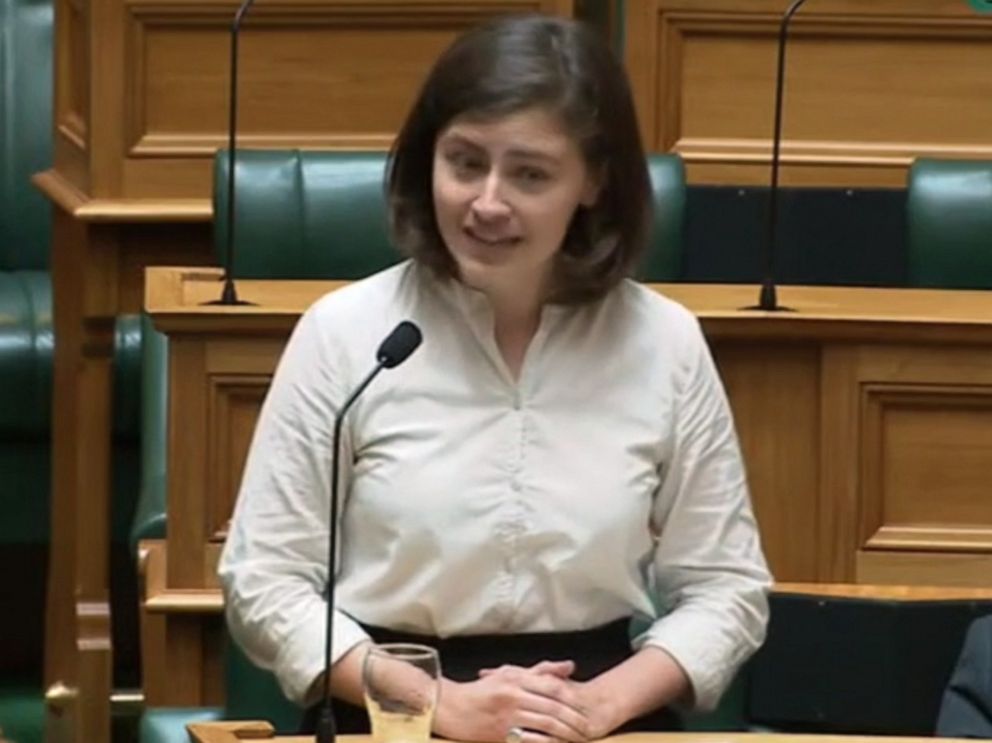 PHOTO: Lawmaker Chloe Swarbrick, a member of New Zealands Green Party, speaks about climate change in the New Zealand Parliament on Nov. 5, 2019.