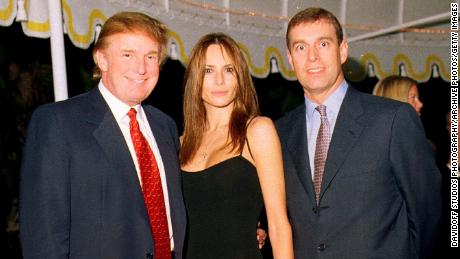 US President Donald Trump, First Lady Melania Trump and Britain&#39;s Prince Andrew at the Mar-a-Lago estate, Palm Beach, Florida on February 12 in 2000. 