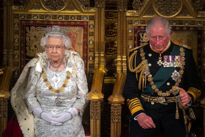 The queen and Charles at the opening of Parliament at the Palace of Westminster in London in October.