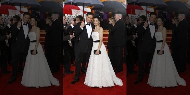 Colin Firth attends the Golden Globe Awards with his wife, Livia Giuggioli.