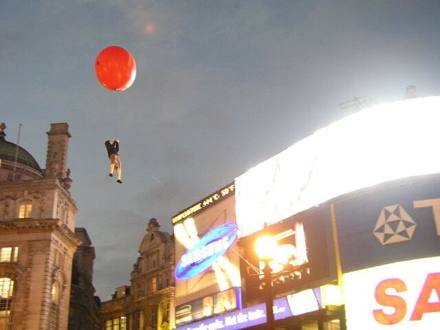 Banksy transformed a helium-filled sex doll into a child being carried into the sky by a gigantic McDonald&rsquo;s-branded ba
