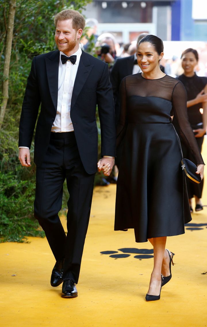 Harry and Meghan attend the European premiere of "The Lion King" in London on July 14.