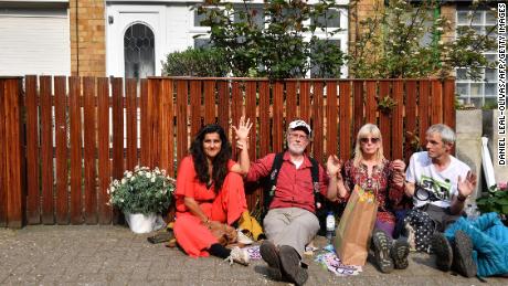XR activists, including David Lambert, protesting outside Jeremy Corbyn&#39;s home.