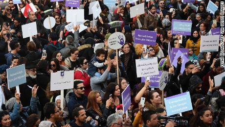 Tunisians rally against sexual harrasment in the capital Tunis on November 30, 2019.