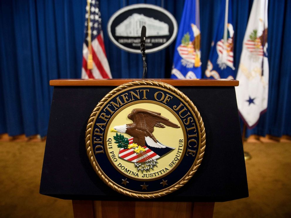 PHOTO: A podium with the Department of justice seal stands at the Department of Justice in Washington, D.C., April 18, 2019.