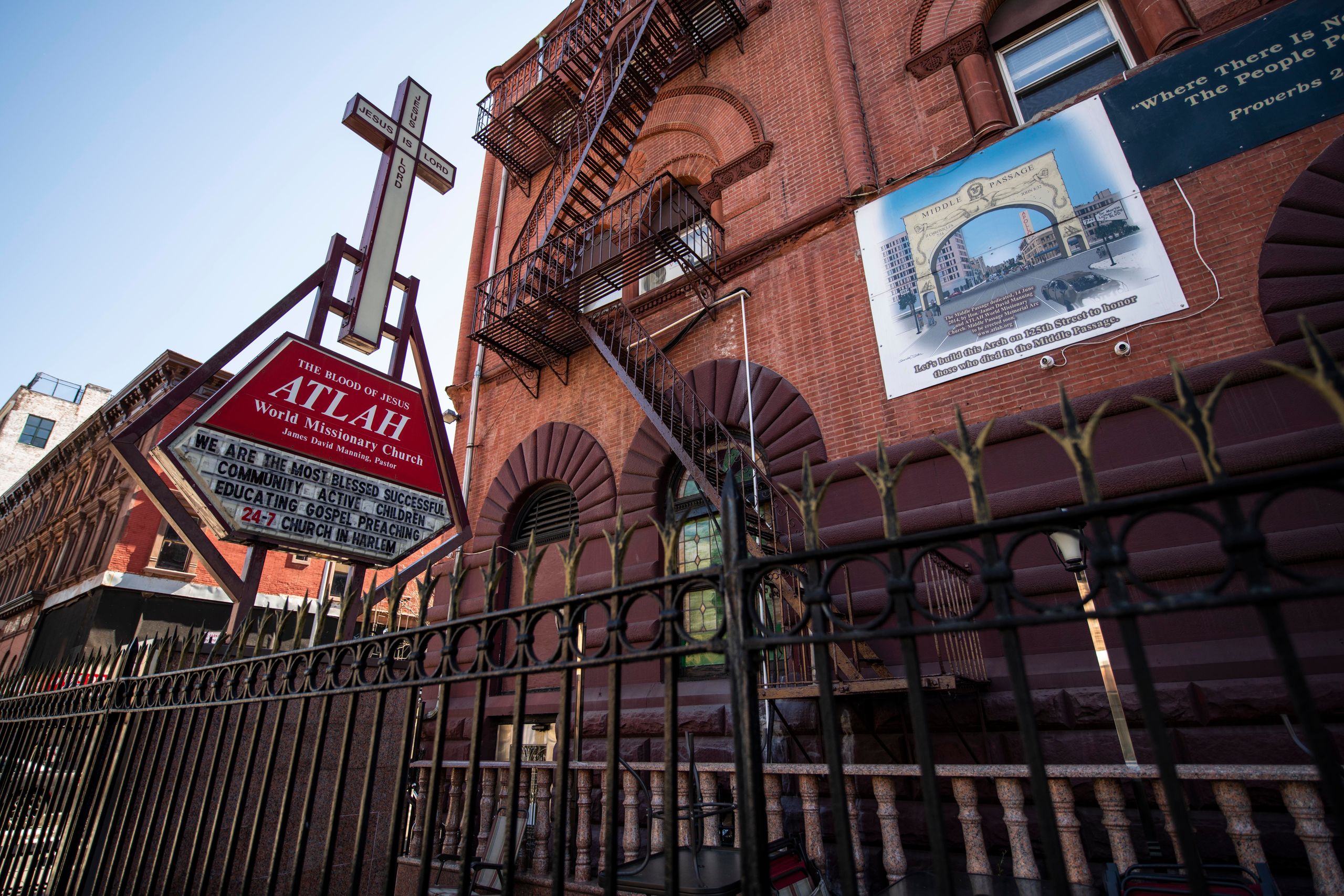 The Atlah World Missionary Church building in Harlem, New York, on April 16, 2019.