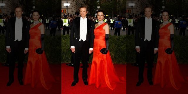 Firth, with Livia Giuggioli, arrives at the Metropolitan Museum of Art Costume Institute Gala Benefit celebrating the opening of "Charles James: Beyond Fashion" in New York on May 5, 2014.