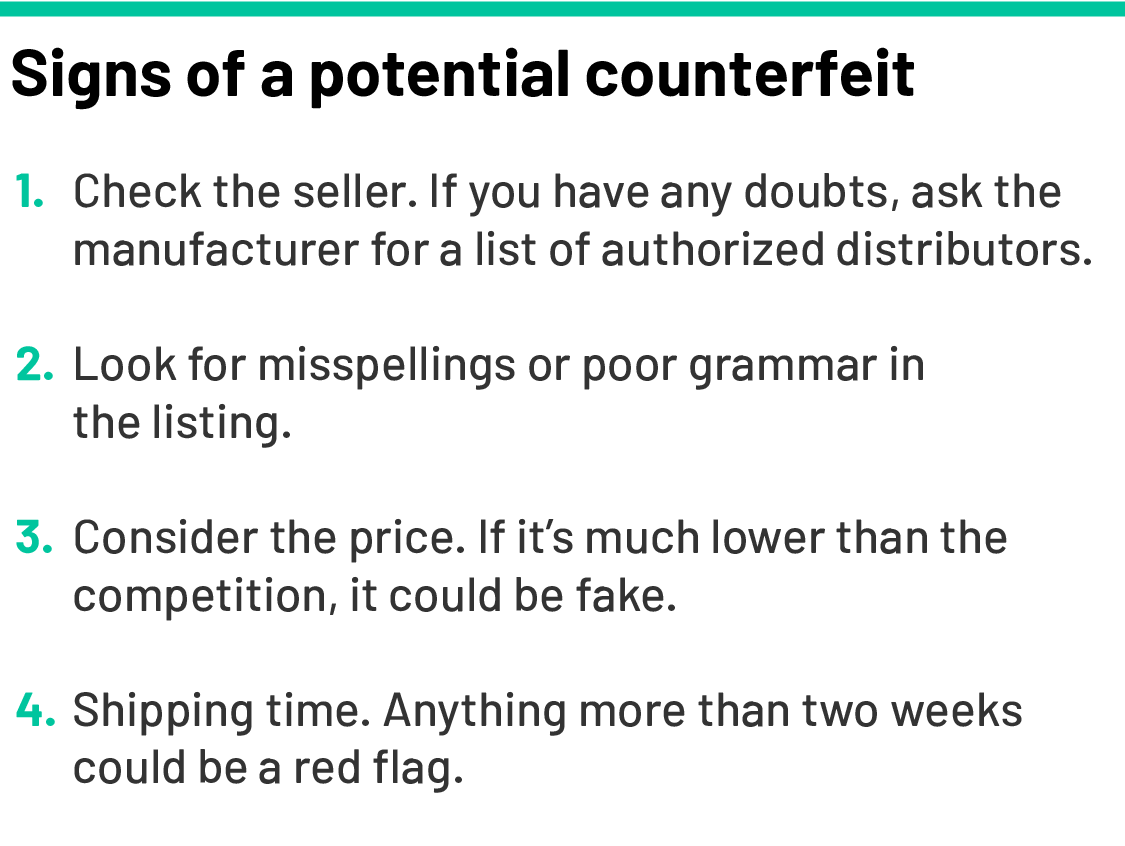 Signs of a potential counterfeit 