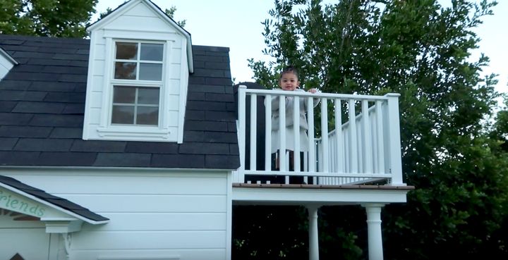 Stormi Webster, who turns 2 in February, on the balcony of her new playhouse.
