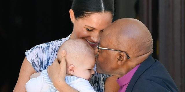 Prince Harry, Duke of Sussex, Meghan, Duchess of Sussex and their baby son Archie Mountbatten-Windsor meet Archbishop Desmond Tutu and his daughter Thandeka Tutu-Gxashe at the Desmond &amp; Leah Tutu Legacy Foundation during their royal tour of South Africa on September 25, 2019 in Cape Town, South Africa.