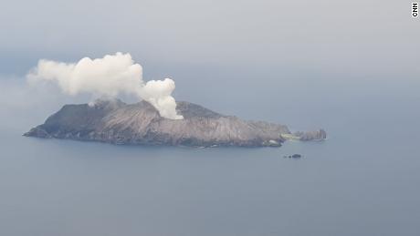 Smoke emanates from the volcano on White Island in New Zealand on Wednesday.