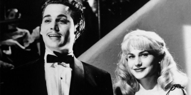 Johnny Depp and Patricia Arquette on the set of "Ed Wood," based on the book by Rudolph Grey and directed by Tim Burton.